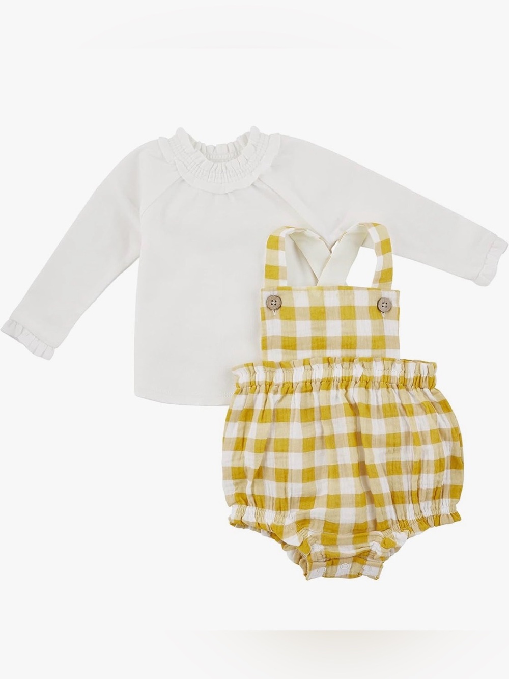 Mud Pie Yellow Gingham Bubble Romper with White Under Shirt